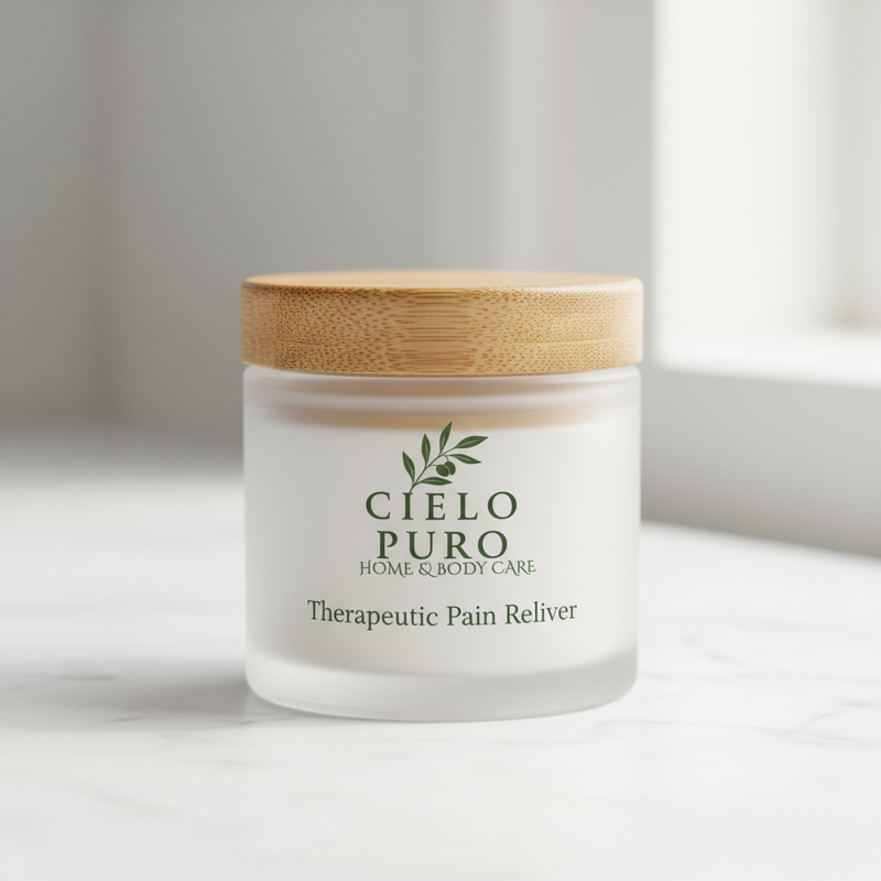 8 oz Frosted Glass Jar with Clear Label - Therapeutic Pain Reliever