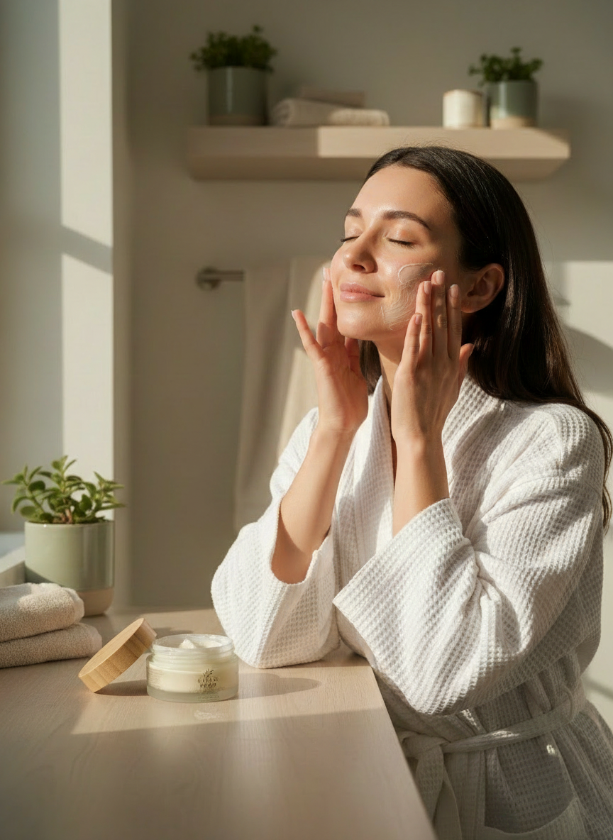 Massaging onto Cheeks - Natural Amount