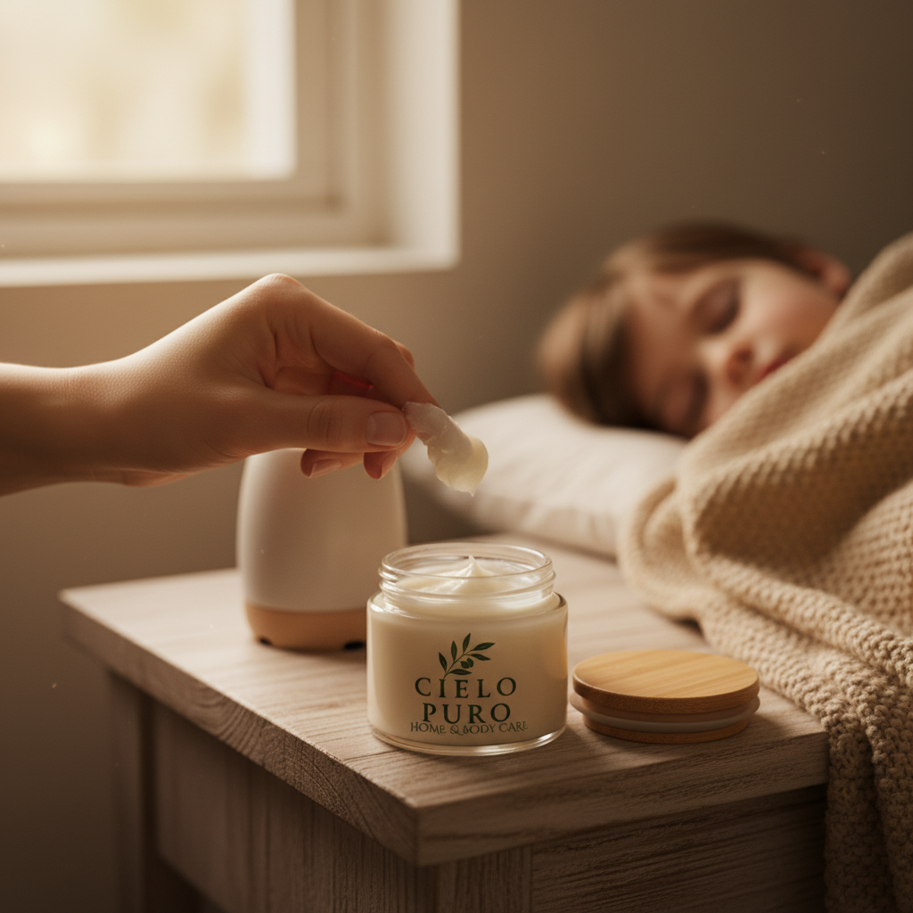 Mother's hand with natural cream texture and branded jar
